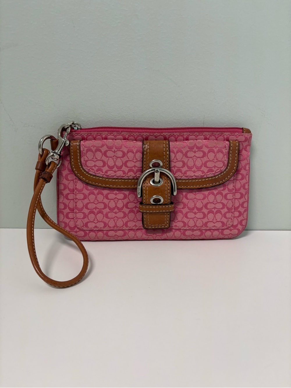 Coach Y2K Pink Signature Soho Buckle Flap Wristlet